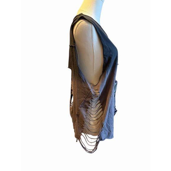 Affliction Womens T-Shirt Size Large Skull Patchwork Deconstructed Gothic Grunge - Picture 7 of 11